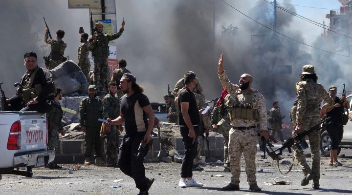 Syria's security forces enter the predominantly Druze city of Sweida on July 15, 2025, following clashes between Bedouin tribes and Druze fighters. (Sam HARIRI / AFP)