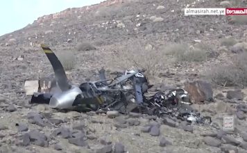This still image from video provided by ALMasirah TV shows wreckage from unmanned aircraft in Yemen, on Saturday, April 27, 2024.  Yemen’s Houthi rebels have claimed shooting down another of the U.S. military’s drones. They aired footage Saturday of parts that corresponded to known pieces of the unmanned aircraft.  The U.S. military acknowledged to The Associated Press that “a U.S. Air Force MQ-9 drone crashed in Yemen.” It said an investigation is underway. ( ALMasirah TV via AP)
