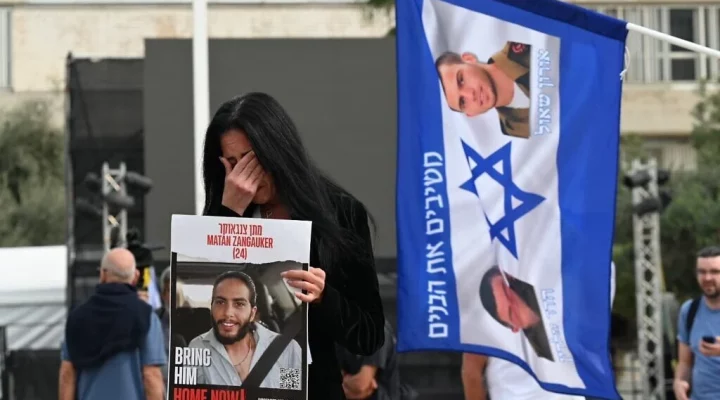 Einav Zangauker, mother of hostage Matan Zangauker, speaks during a press conference at Hostages Square in Tel Aviv on January 17, 2025 (Hostages Forum)