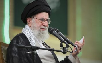 In this photo released by an official website of the office of the Iranian supreme leader, Supreme Leader Ayatollah Ali Khamenei speaks during a meeting with teachers, in Tehran, Iran, Saturday, May 17, 2025. (Office of the Iranian Supreme Leader via AP)
